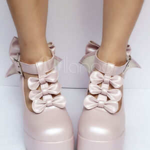 Sweet Lolita Shoes Pearl Pink Bow Platform Round Toe Lolita Pumps