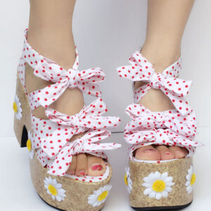 Sweet Lolita Shoes Pink Bow Platform Polka Dot Lolita Sandals