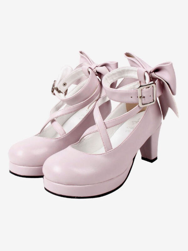 Sweet Lolita Shoes Platform Heels Bow Round Toe Cross Front Lolita Pumps