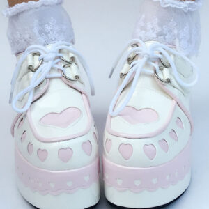 Sweet Lolita Shoes Platform Wedge Lace Up Heart Round Toe Lolita Footwear