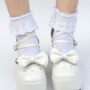 Sweet Lolita Shoes White Bow Round Toe Platform Straps Lolita Pumps