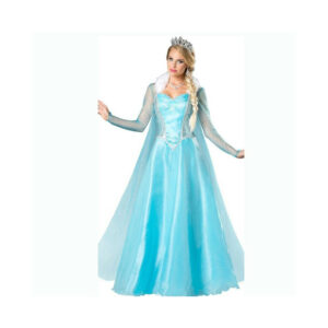 (Tag M=US XS) Deluxe Frozen Queen Elsa Costume Cosplay Adult Women Party Gown Fancy Dress