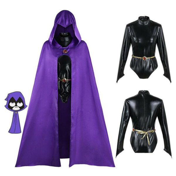 (Teen Titans Raven Cosplay Party Costume Bodysuit With Cape Outfits Set Halloween Carnival Party Fancy Dress Gifts) Teen Titans Raven Cosplay Party Co