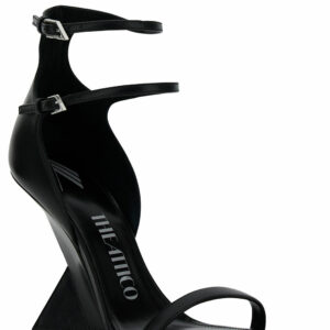 The Attico grace Black Sandals With Double Ankle Strap And Pyramid Wedge In Leather Woman