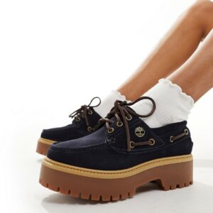 Timberland Stone Street 3 eye platform boat shoe in navy suede