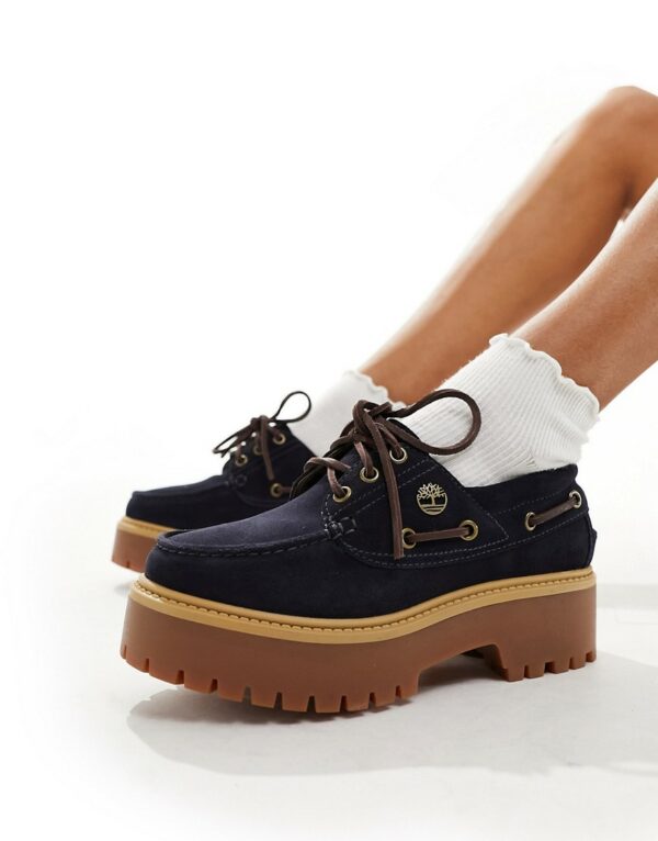 Timberland Stone Street 3 eye platform boat shoe in navy suede