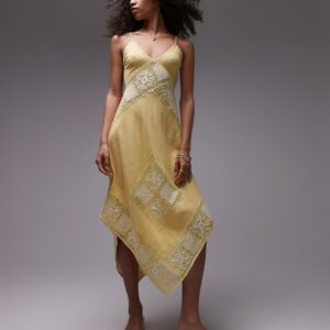 Topshop crochet linen mix sundress in yellow