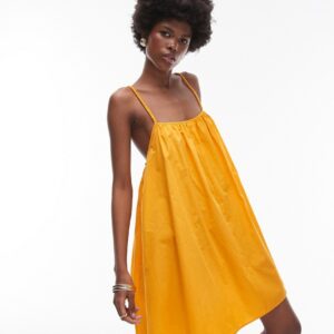 Topshop square neck elastic swing sundress in orange-Yellow