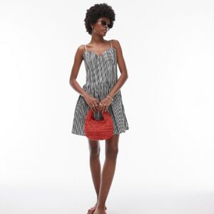 Topshop strappy pleated mini sundress in mono stripe-Multi