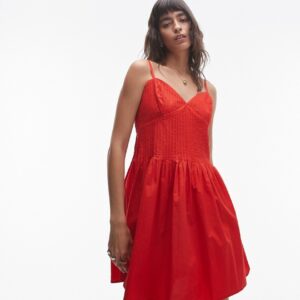 Topshop strappy pleated mini sundress in red