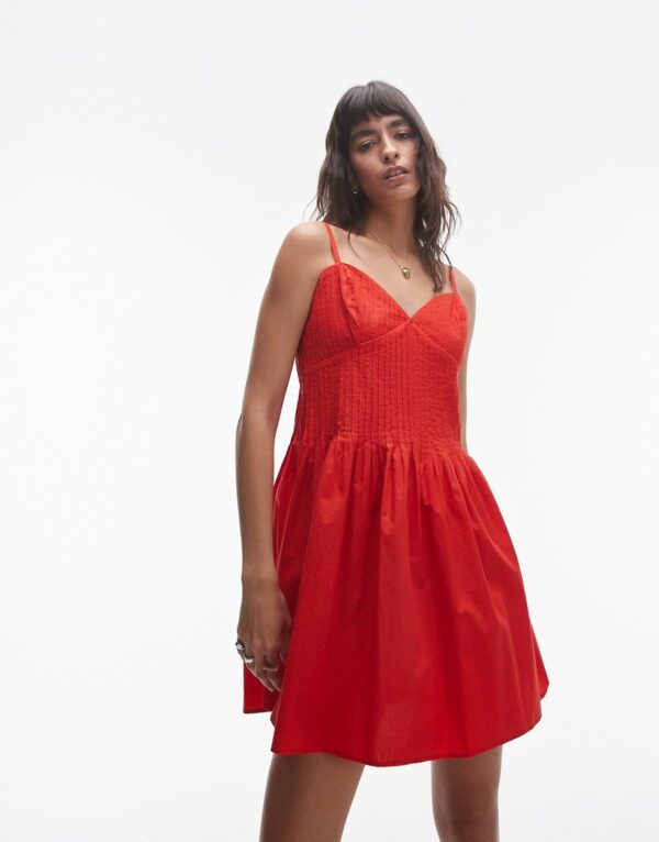 Topshop strappy pleated mini sundress in red