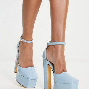 Truffle Collection Wide Fit square toe platform high heeled shoes in blue