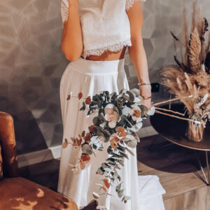 Two-piece wedding dress Lace Lace Jewel Neck A-Line Backless Short Sleeves Ivory