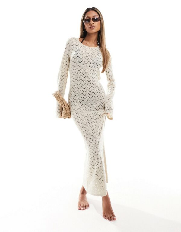 Urban Threads crochet backless maxi dress in off white