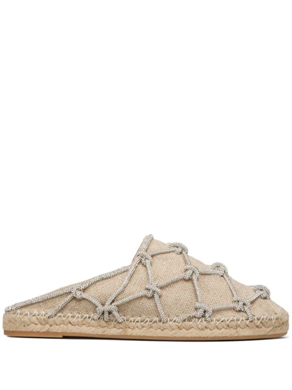 VALENTINO GARAVANI- Crystal Embellished Linen Slippers