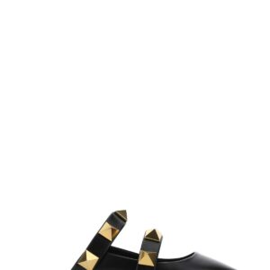 Valentino Garavani Black Leather Roman Stud Slippers