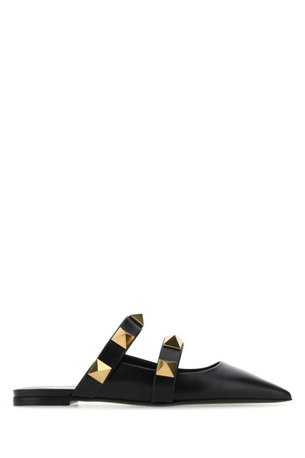 Valentino Garavani Black Leather Roman Stud Slippers