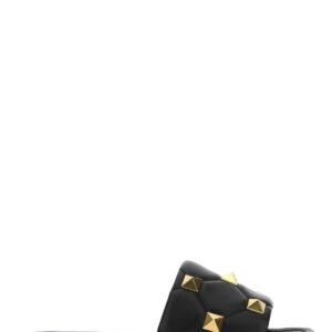 Valentino Garavani Black Nappa Leather Roman Stud Slippers