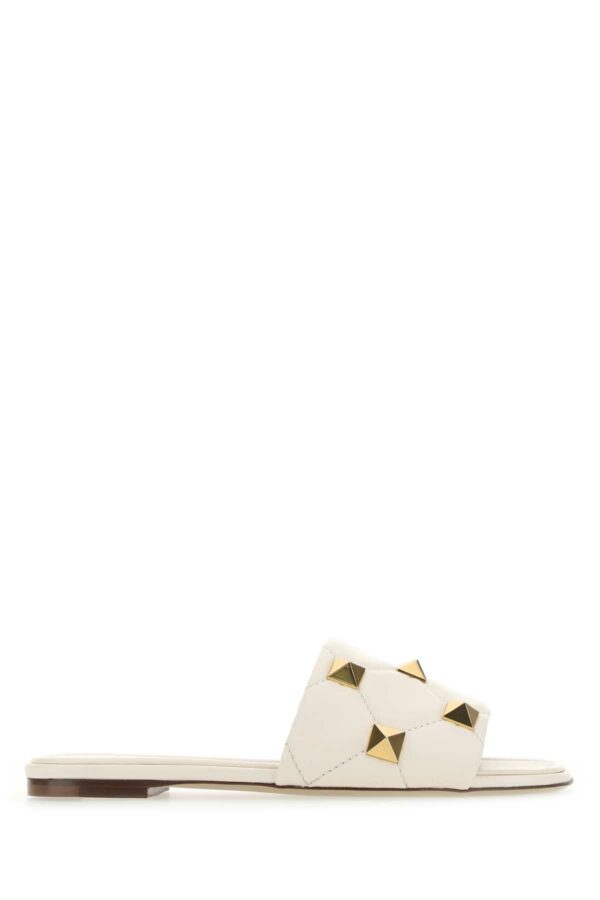 Valentino Garavani Ivory Nappa Leather Roman Stud Slippers