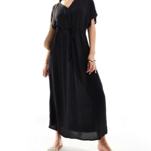 Vero Moda sheer maxi kimono beach dress in black