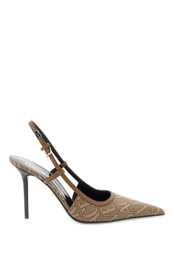 Versace Brown Cotton Blend Slingbacks