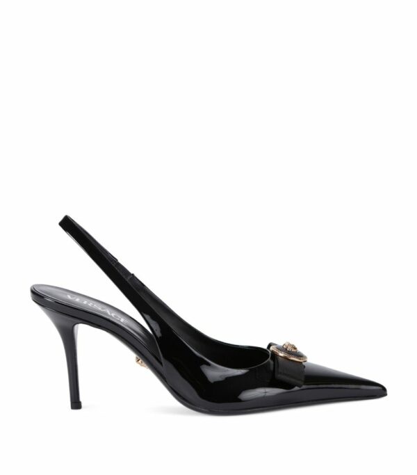 Versace Leather Gianni Ribbon Heeled Slingbacks 85