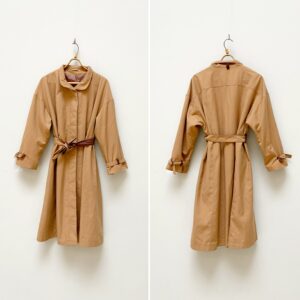 Vintage 80S Brown Trench Coat Womens Belted Retro Classic Oversize L