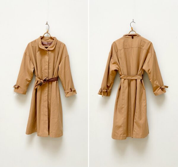 Vintage 80S Brown Trench Coat Womens Belted Retro Classic Oversize L