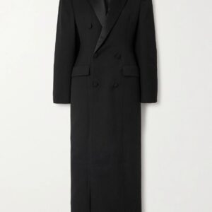 WARDROBE. NYC - Double-breasted Silk-satin Trimmed Wool Coat - Black