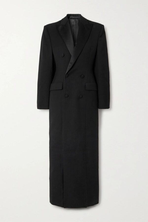 WARDROBE. NYC - Double-breasted Silk-satin Trimmed Wool Coat - Black