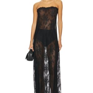 WeWoreWhat Strapless Lace Maxi Dress in Black. Size 0, 10, 2, 4, 6, 8.