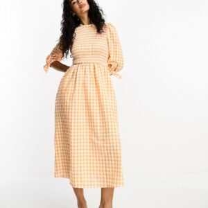 Whistles long sleeve maxi tea dress in orange gingham