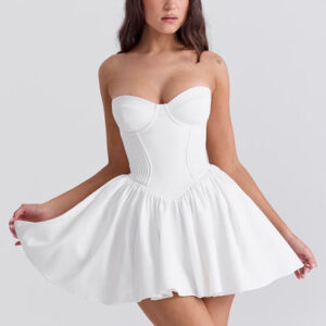 White Dress Off The Shoulder Pleated Backless Graduation Short Dress