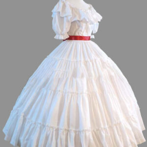 White Retro Costumes Ruffle Women's Marie Antoinette Gown Short Sleeves Round Neckline Vintage Set Party Prom Dress