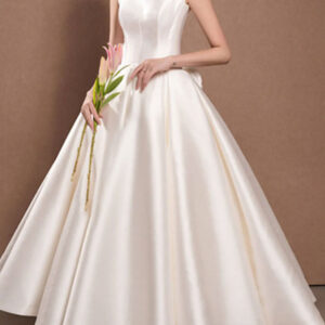 White Short Wedding Dress Square Neck Sleeveless A-Line Tea-Length Bridal Dresses Free Customization