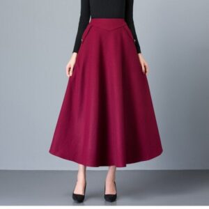 Wine Red Wool Skirt Long Woolen Party Evening Wedding Big Hem Dress Women Maxi Custom Size