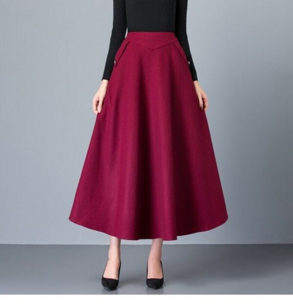 Wine Red Wool Skirt Long Woolen Party Evening Wedding Big Hem Dress Women Maxi Custom Size