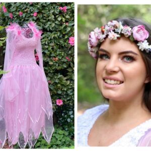 Woman's Fairy Pink Party Princess Boho Dress ~ Flower Headpiece - Renaissance Festival Costume~ Cosplay ~Dance Theatre