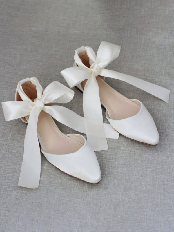 Women Ballerinas Bows Pointed Toe Satin Lace Up Eric White Ballet Flats