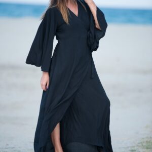 Women Cocktail Dress, Summer Party Kimono Style Wrap, Long Sleeve Maxi Kaftan Dress Astrid - Dr0176Cv