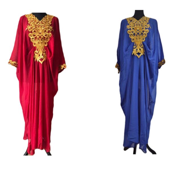 Women Dress Gold Embroidery Kaftan Abaya Dubai Royal Blue Red Maxi Long Party UK 6-22 Us S To Xxxxl