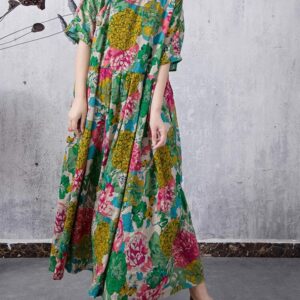 Women Green Maxi Dress, Summer Long Fit & Comfortable Cotton Party Dress, Prom Dress