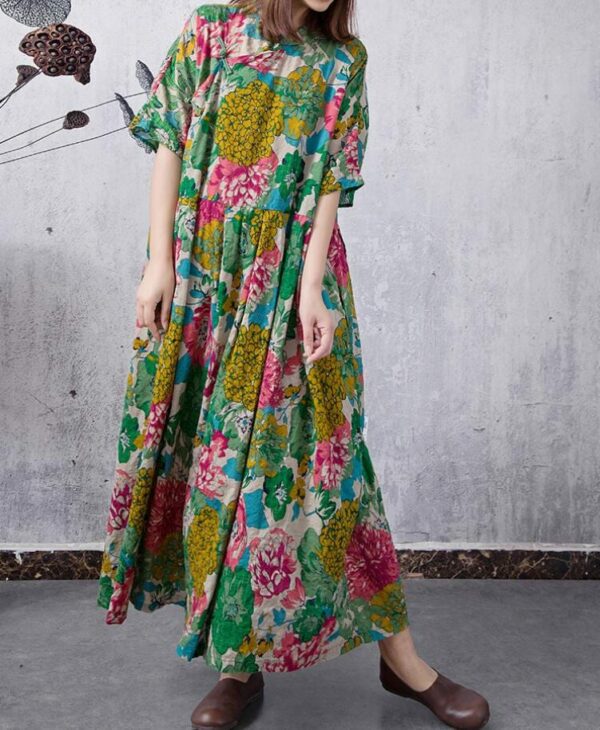 Women Green Maxi Dress, Summer Long Fit & Comfortable Cotton Party Dress, Prom Dress