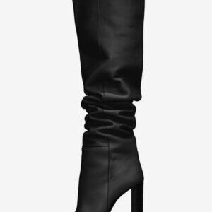 Women Slouch Boots Khaki Pointed Toe Chunky Heel Knee High Boots