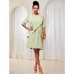 Women's A Line Dress Mini Dress Layered Lace Trim Wedding Guest Cocktail Party Elegant Crew Neck Light Green Color