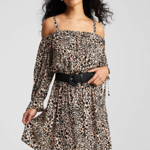 Womens Animal Print Bardot Tea Dress