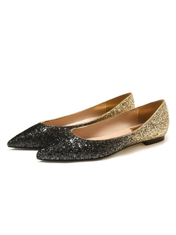 Women's Blond Ballet Flats Sequined Cloth Pointed Toe Golden Daily Casual Shoes