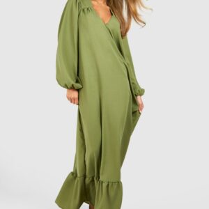 Womens Blouson Sleeve Trapeze Maxi Dress - Green - 8, Green