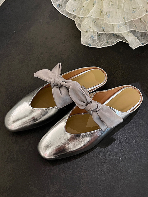 Women's Bows Flat Mules Square Toe Backless Ballet Flats