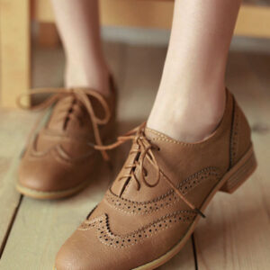 Women's Brown Lace Up Wingtip Brogues Casual Oxfords